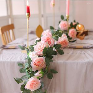 Fleurs décoratives 2pcs 2m Fake Silk Rose Vine Artificiel suspension Ivy Garland for Wedding Home Office Party Garden Craft Decor
