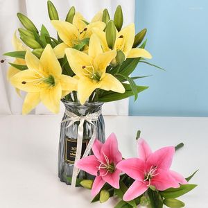 Decoratieve bloemen 2 stks 41 cm lelie kunstmatige boeket roze zijden valentijnsdag geschenken diy huis bruiloft feest decoratie nepbloem