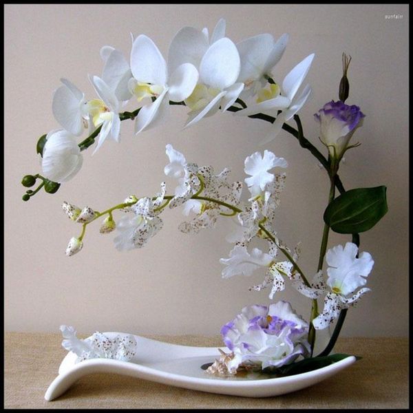 Fleurs décoratives 2 pièces 55 cm Real Touch Phalaenopsis artificielle décoration de la maison orchidée bonsaï arrangement floral de mariage accessoires de photographie