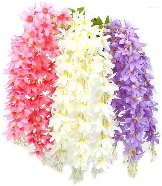 Fleurs décoratives 2pcs 5heads artificielles en soie en soie fleur fausse suspension