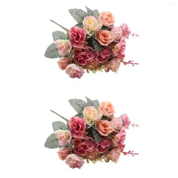 Decoratieve bloemen 2 stuks 7 tak 21 hoofden nep kunstmatige roos doe-het-zelf tuin bruiloft tafel middelpunt boeket feest verjaardag met blad kantoor
