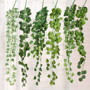 Fleurs décoratives 2PCS 90cm Vert Raisin Artificiel Suspendu Vigne Faux Plantes Feuilles DIY Guirlande De Mariage Maison Jardin El Décoration Murale