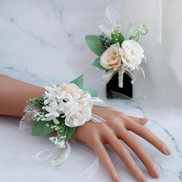 Fleurs décoratives 2 pièces, Corsage artificiel, ensemble de fleurs de poignet, accessoires de mariage pour mariés, demoiselles d'honneur