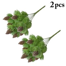 Fleurs décoratives 2pcs fleur artificielle cône de pin de noël avec des branches de houx décoration pour mariage maison décoration florale artisanat