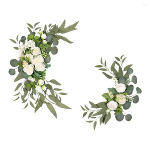 Decoratieve bloemen 2 stks kunstmatige bloem lintel kransen welkom bruiloft bloemendecoratie achtergrondceremonie tweedelig set plastic hanger