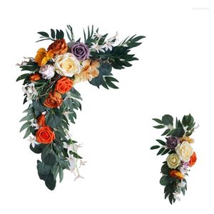 Decoratieve bloemen 2 stks kunstmatige bloem roos welkom bruiloft gasten boog achtergrond muur arrangement decoratie