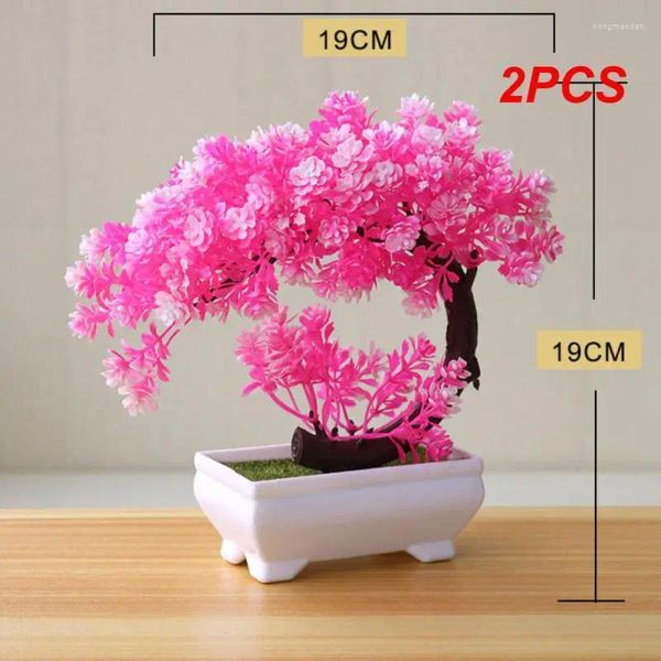 Flores decorativas 2 unids flor artificial bonsai realista resistente a los rayos UV plástico fácil cuidado falso para exteriores