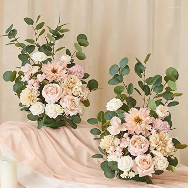 Fleurs décoratives 2 pièces fleur artificielle Rose Simulation soie plastique fête de mariage toile de fond signe de bienvenue plomb de route