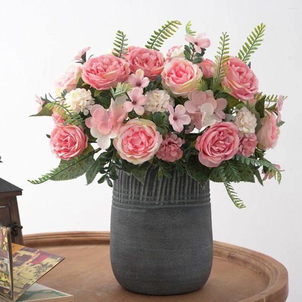 Fleurs décoratives 2pcs Fleur artificielle Silk Peony Bulbous Chrysanthemum combinaison pour la couronne de Noël Wrewing Wedding Garden Home Vase DIY