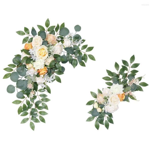 Fleurs décoratives 2 pièces arc de fleurs artificielles décor lumière Champagne toile de fond couronne de mariage en soie pour jardin mural