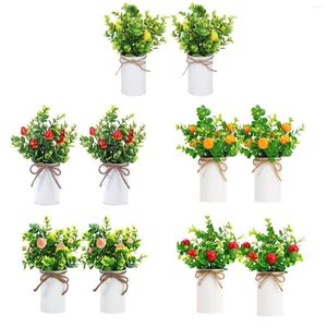 Fleurs décoratives 2 pièces arbre fruitier artificiel fausses plantes en pot fer art fleur seau plante verte bonsaï arrangement mariage décor à la maison