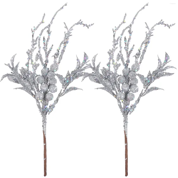 Fleurs décoratives 2 pièces paillettes artificielles feuilles de noël choix bricolage couronne d'arbre de noël tiges de feuilles