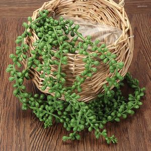 Fleurs décoratives 2 pièces artificielle plante suspendue chaîne en plastique vert succulente de perles vigne verdure décor à la maison