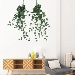 Decoratieve bloemen 2 stuks kunstmatige klimop wijnstok hangende slinger nep plant huis tuin decor muur achtergrond boeket