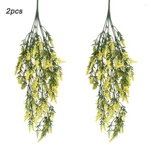 Fleurs décoratives 2pcs Artificielle Lavande Glycine Blé Vert Plante Vignes Tenture Florale Larme Guirlande Décoration De Mariage En Plastique