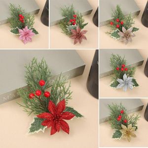 Decoratieve Bloemen 2 stuks Kunstmatige Rode Bes Kerst Dennennaald Plastic Ambachtelijke DIY Kerst Takken Accessoires Jaren Decoratie