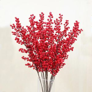 Fleurs décoratives 2pcs rouges artificiels riches riches baies baies de fruits berryartificiels pour décoration de maison en gros