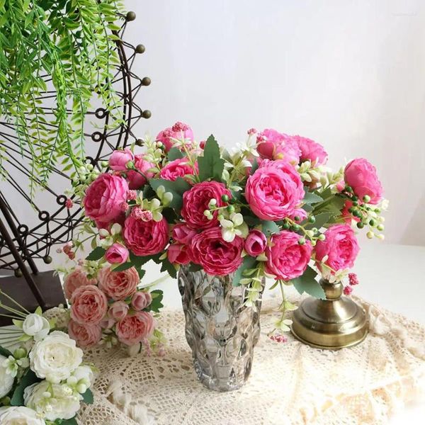Fleurs décoratives 2 pièces décoration de roses artificielles Style pastoral fausse fleur en soie mariage vacances fête centres de Table maison