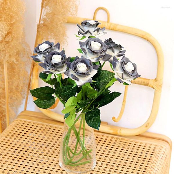 Fleurs décoratives 2 pièces Rose artificielle simulée soie noire et bleue Faux Floral bricolage saint valentin fête de mariage décorations pour la maison