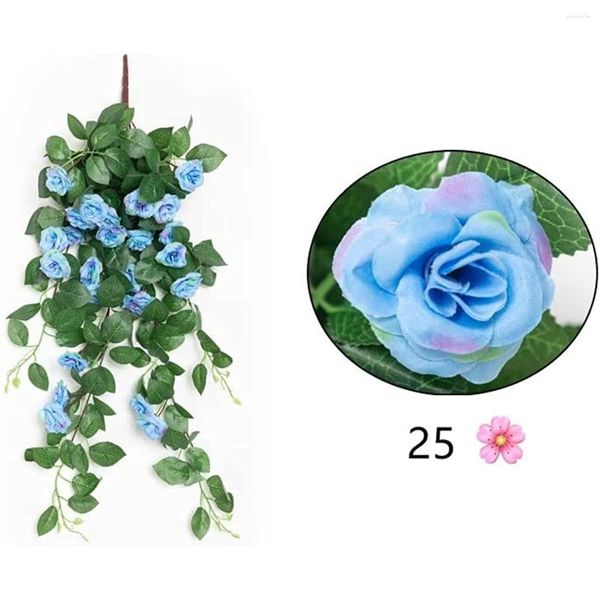 Fleurs décoratives 2pcs vignes roses artificielles suspendues plante fausse têtes de soie verte pour le mur du jardin de mariage