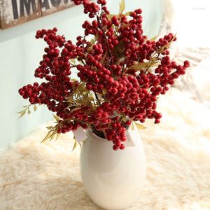 Fleurs décoratives 2 pièces soie artificielle unique rouge noël baie de noël bacca perle pour bricolage bouquet de fleurs accessoires maison