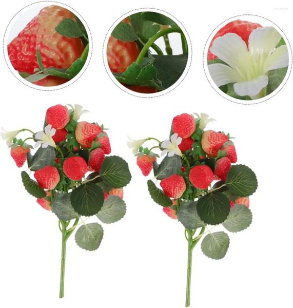 Flores decorativas 2 piezas de fresa artificial, tallo de flor falsa, tallos de bayas de plástico, ramo de frutas artificiales