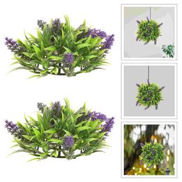 Decoratieve Bloemen 2 stks Kunstmatige Topiary Lavendel Hangende Ballen Ronde Ornamenten Voor Binnenplaats Tuinpoort