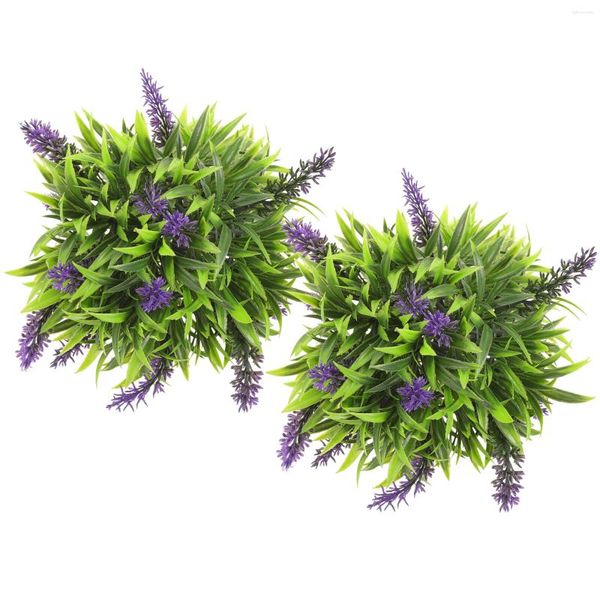 Fleurs décoratives 2 pcs Artificielle Topiaire Violet Boules D'herbe Décoration Ronde Pour L'année De Mariage Plafond Jardin En Plein Air 20 cm