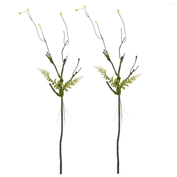 Fleurs décoratives 2 pièces branches d'arbres artificiels fausses brindilles de bois de membre naturel plantes de tronc de vigne pliables avec mousse pour jardin suspendu