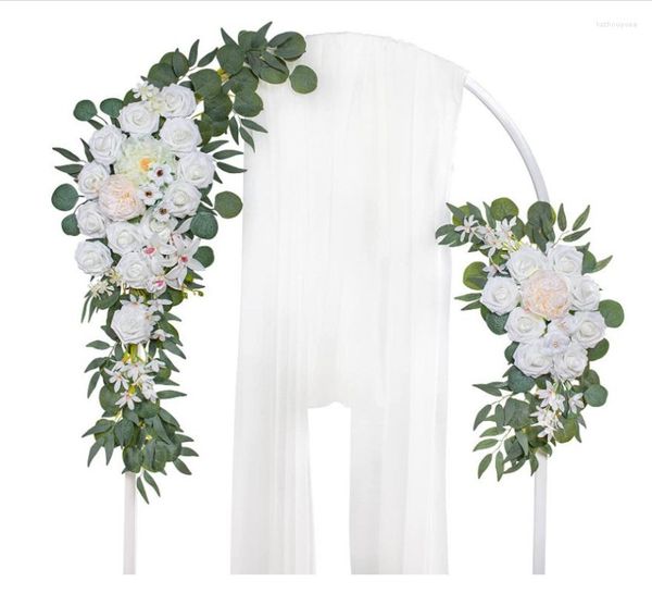 Flores decorativas 2 uds Kit de arco de boda Artificial arreglo de cenador de rosas cartel de bienvenida Floral para decoración de fiesta de ceremonia