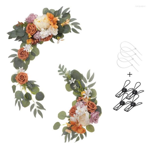 Flores decorativas, 2 uds., cartel de bienvenida de boda Artificial, decoración de fondo, ventana de fiesta de flores, guirnalda colgante Floral
