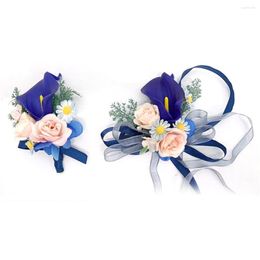 Fleurs décoratives 2 pièces ensemble de corsage de poignet artificiel marié homme mariée demoiselle d'honneur mariage bal fête décoration