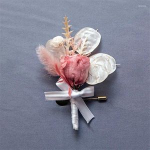 Decoratieve bloemen 2 stks boutonniere pols corsage set bewaard gebleven rozen mannen vrouwen polsbandje echt gedroogde bloem mini bouquet decor