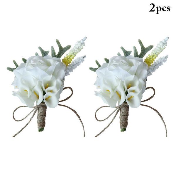 Flores decorativas 2 PCS Boutonnenes Cornesagos de boda blanca de seda y reproducción de flores de novio