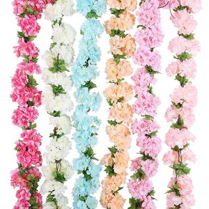 Flores decorativas 2 piezas de flor de cerezo, vid, flor artificial, fiesta de seda, decoración de boda, colgante de pared, guirnalda de ratán, corona, decoración del hogar