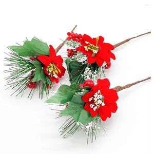 Fleurs décoratives 2 pièces branche artificielle de noël baies de houx pomme de pin aiguilles de pin fleur rouge 13-32cm bricolage arbre de noël bouquet de mariage vase