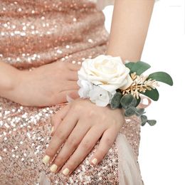 Fleurs décoratives 2pcs Corsage et poignet Prom Flower Prougnet avec clip de dos pour la cérémonie de mariage Anniversaire Dinner Party Decor