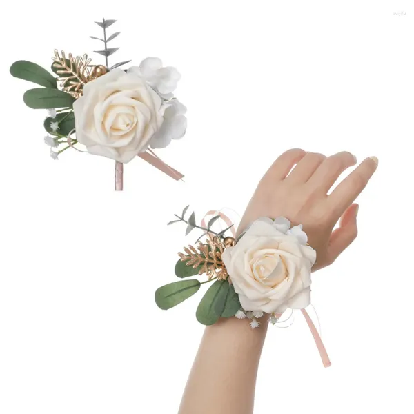 Ensemble de poignets de Corsage décoratifs, 2 pièces, avec Clip arrière, pour cérémonie de mariage, anniversaire, dîner, bal de promo