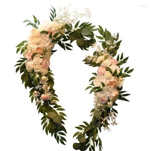 Fleurs décoratives 2 pièces personnaliser arc de fleurs artificielles de mariage toile de fond décoration de luxe Arrangement de fête d'anniversaire fenêtre murale