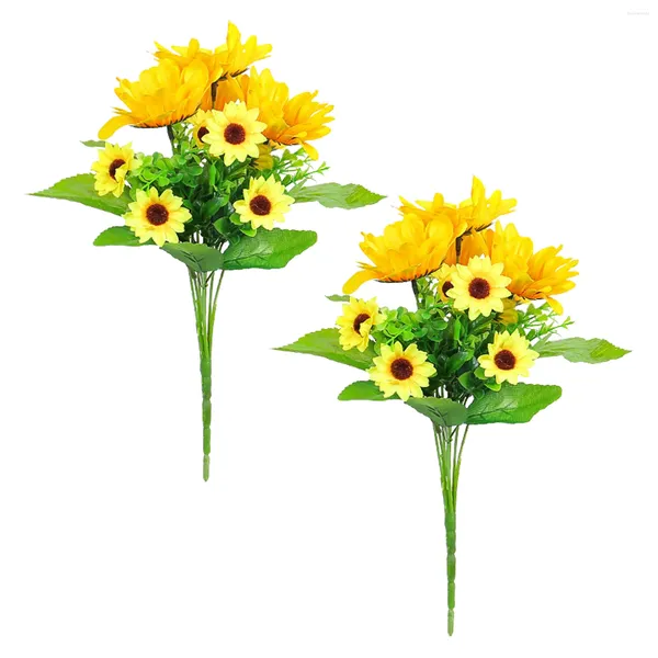 Bouquet de fleurs décoratives, 2 pièces, faux tournesol réaliste, décoration de Festival d'abeille, Arrangement de Vase pour la maison, plantes décoratives de fête