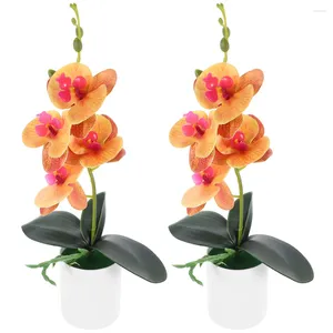 Flores decorativas 2 PCS Flower Bonsai Adornos Artificial Fake Moth Orchids Adornos