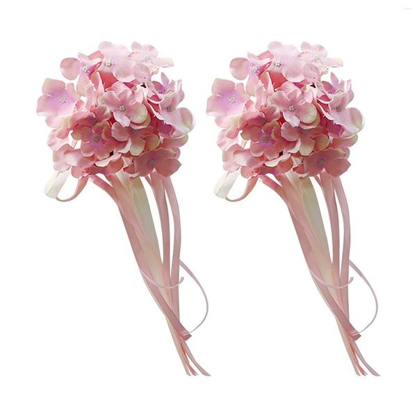 Flores decorativas 2 piezas para la manija de la puerta de la flor artificial de la boda con la cinta DIY Iglesia Simulación Coche Espejo retrovisor Decoración Silla Volver