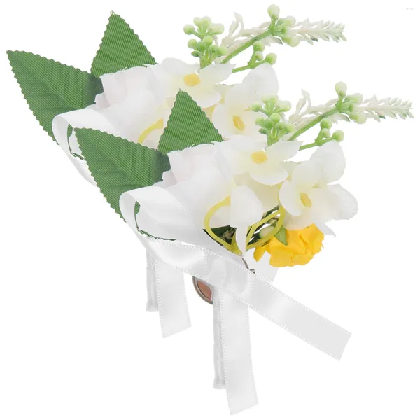 Fleurs décoratives 2 pièces boutonnières de marié et de garçons d'honneur Corsages de fleurs simulés pour fiançailles de mariage