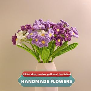 Fleurs décoratives 2 pièces tricotées à la main, Bouquet immortel myosotis, Simulation de fleurs en laine au Crochet, décoration de maison, cadeaux de vacances