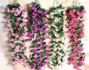 Fleurs décoratives 2 pièces suspendus artificielle violet fleur mur lierre guirlande vigne verdure pour mariage maison bureau Bar
