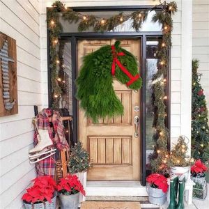 Fleurs décoratives 2pcs Horse Head Wreath Christmas Plantes vertes artificielles pour la porte d'entrée Partyxmas décor Easy install