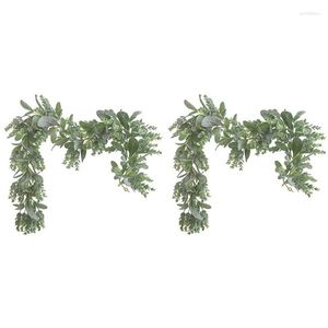 Decoratieve bloemen 2 stks Lammeren Ear Garland Greenery en Eucalyptus Vine / 38 inch lang licht gekleurd Vloekbladeren Soft Drapy Wedding