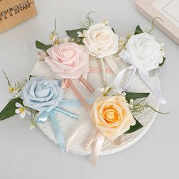 Decoratieve Bloemen 2 STKS Mannen Boutonniere Bruidegom Bruidsjonkers Banket Gast Kunstmatig Voor Huwelijksceremonie Verjaardag Formeel Diner Party Decor