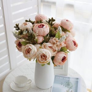 Fleurs décoratives 2 pcs/paquet rose clair Imitation Chine Penoy Bouquet mariage mariée demoiselle d'honneur tenue artificielle