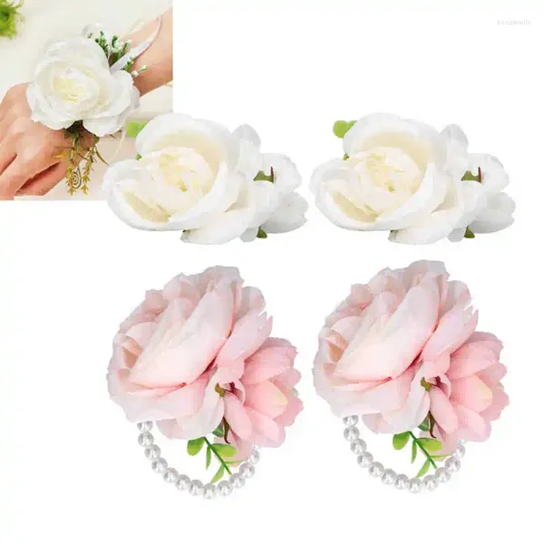 Fleurs décoratives 2pcs Perle Artificiel Fleur Fleur Bridem Bridesmaid Corsage Bracelet pour décoration de mariage